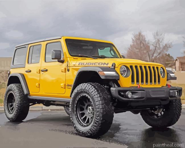 Yellow Jeep Wrangler Unlimited Car Engine Painting By Numbers Kits