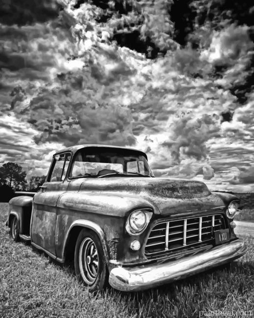 Black And White Old Chevy Painting By Numbers Kits