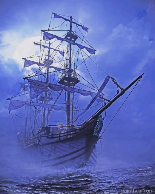 Pirate Ship At Night Painting By Numbers Kits