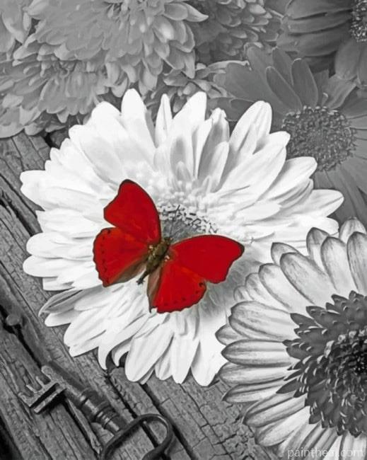 Red Butterfly On Flower Painting By Numbers Kits