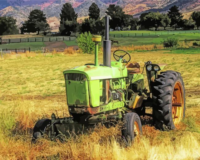 Green Vintage Tractor Painting By Numbers Kits