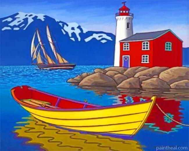 Lighthouse And Boat Seascapes Painting By Numbers Kits