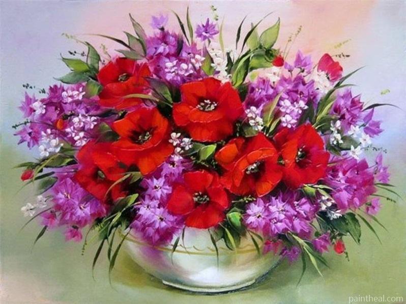 Peonies And Pink Flowers In Vase Painting By Numbers Kits