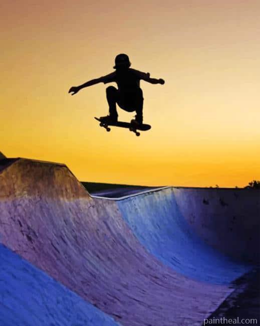 Kid Skateboarding Silhouette Painting By Numbers Kits