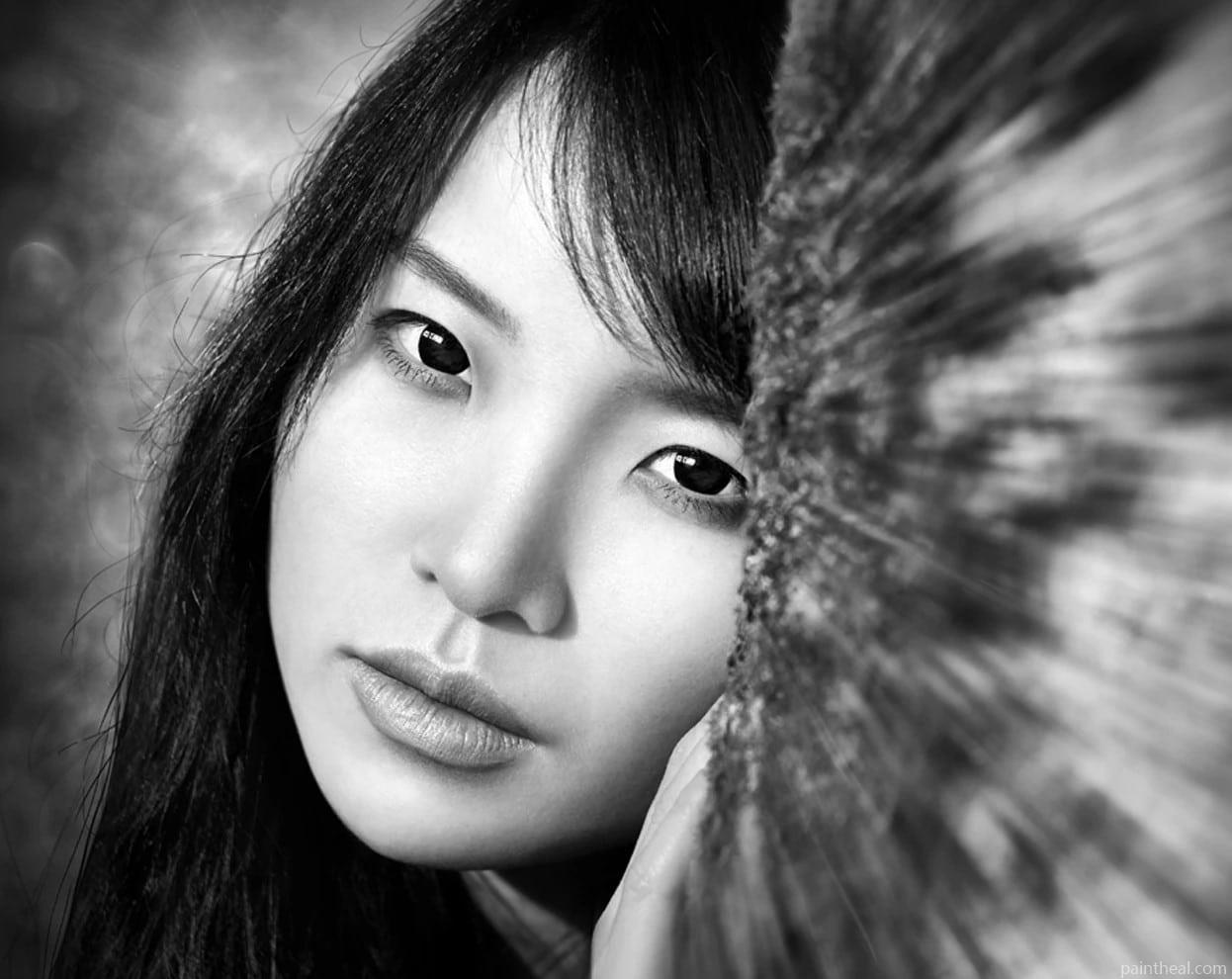 Black and White Korean Girl Painting By Numbers Kits