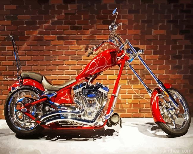 Red Chopper Motorcycle Painting By Numbers Kits