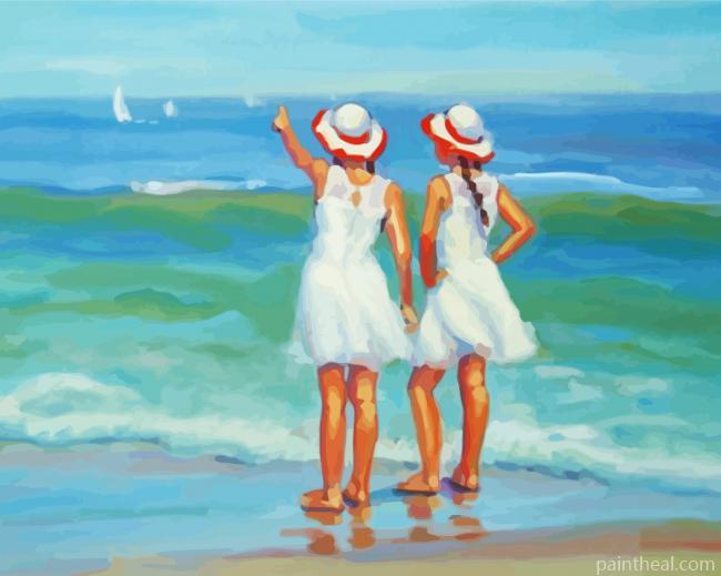 Aesthetic Ocean And Two Girls Painting By Numbers Kits