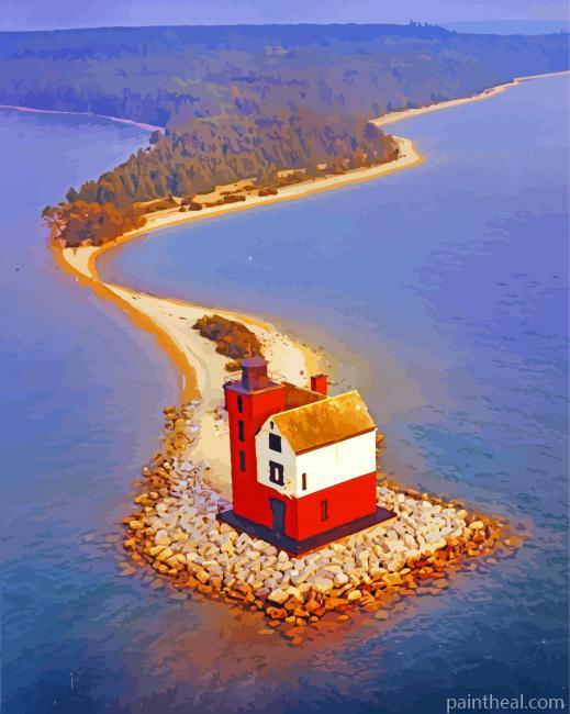 Vintage Round Island Lighthouse Painting By Numbers Kits