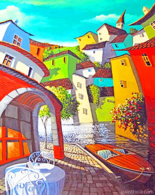 Colorful Buildings Art Painting By Numbers Kits