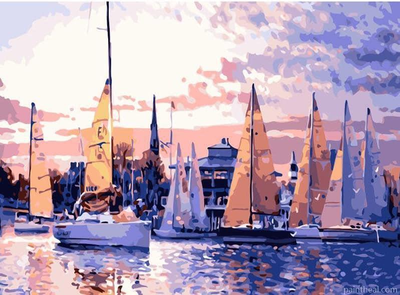 Tourist Boats Seascape Painting By Numbers Kits