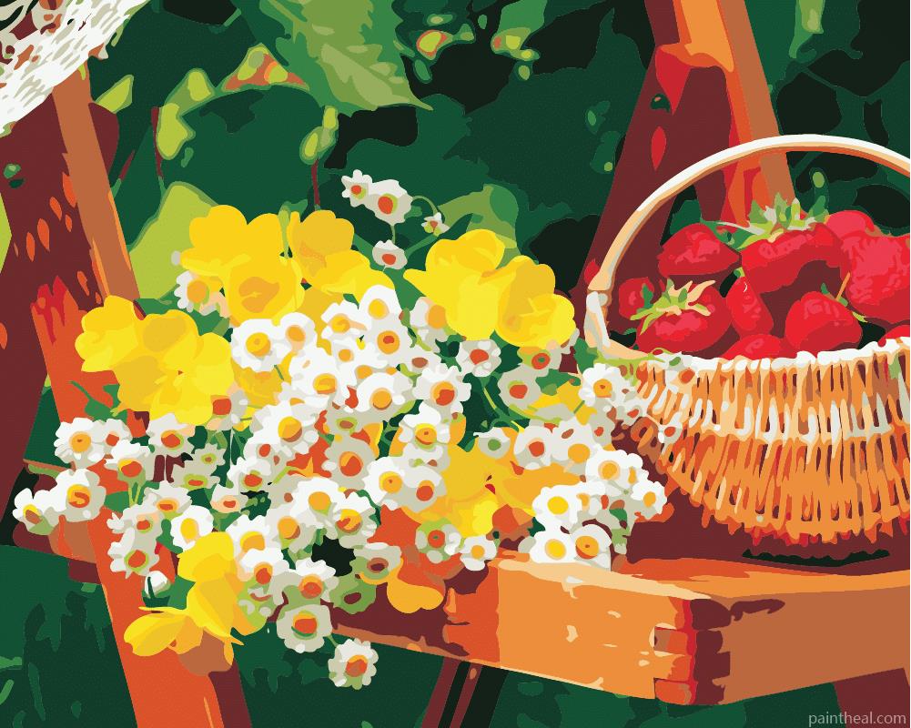 Daisies And Strawberries Basket Painting By Numbers Kits