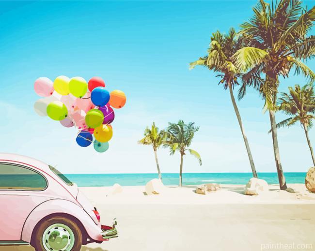 Beach Car Seascape Painting By Numbers Kits