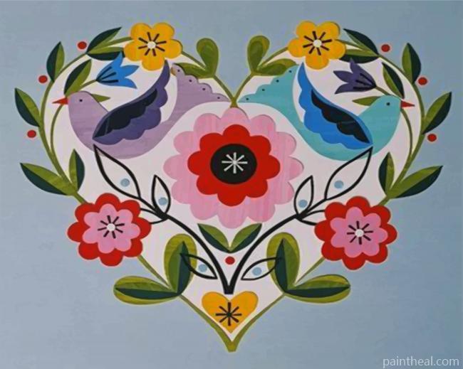Flowers Heart Folk Painting By Numbers Kits