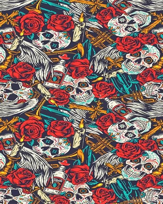 Skulls and Red Flowers Painting By Numbers Kits