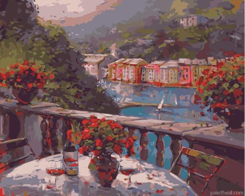Flowers Vase In Balcony Painting By Numbers Kits