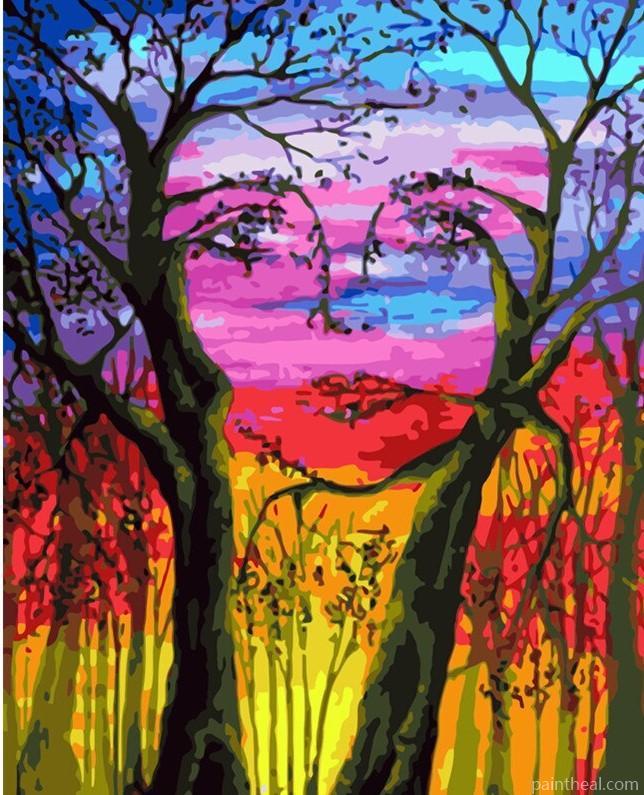 Woman Face Tree Painting By Numbers Kits