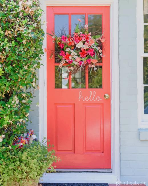 Pink Door With Flowers Painting By Numbers Kits