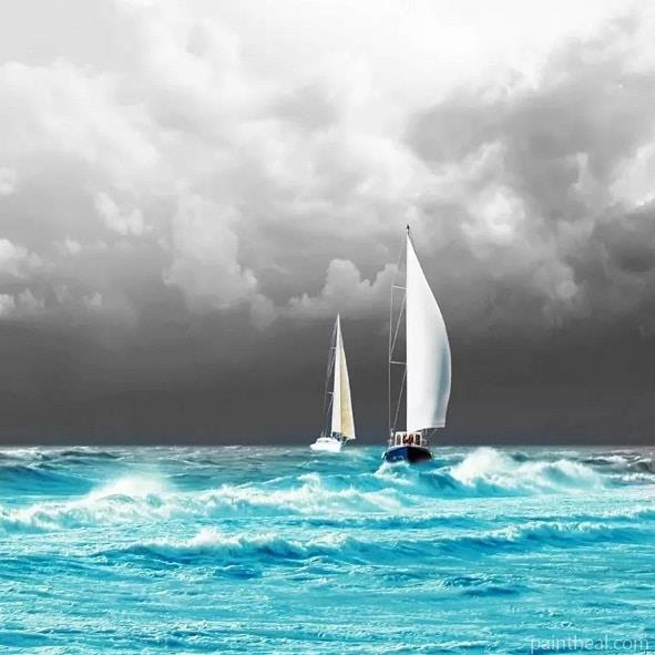 Sailboats in Blue Sea Seascape Painting By Numbers Kits