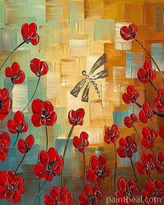 Dragonfly Red Flowers Painting By Numbers Kits