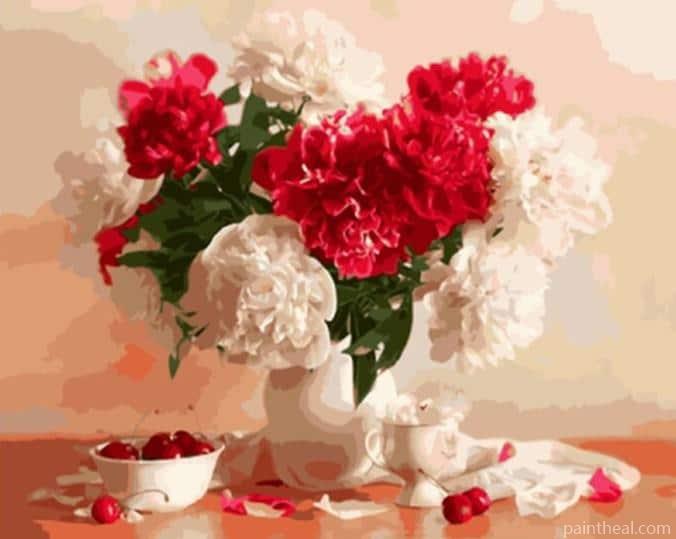 White And Red Peonies Vase Painting By Numbers Kits