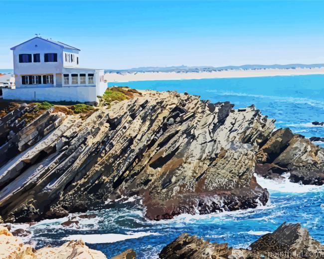 Houses On A Cliff seascape Painting By Numbers Kits