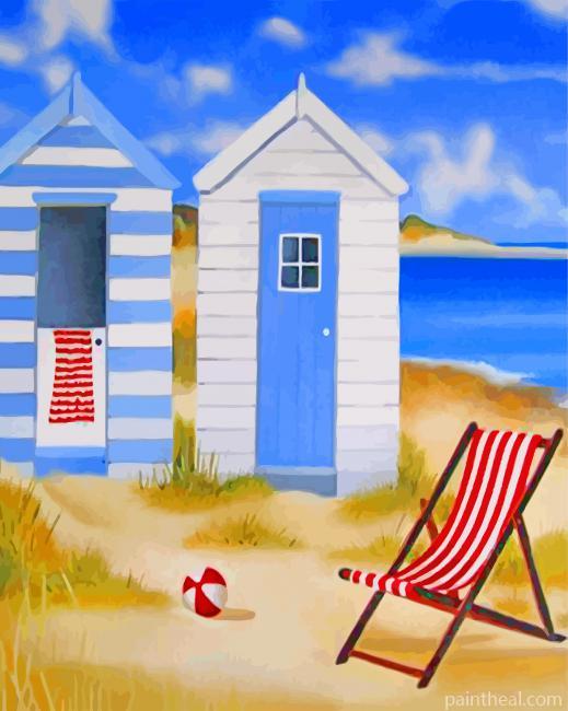 Aesthetic Beach Huts Painting By Numbers Kits