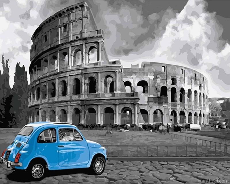 Colosseum And Blue Car Painting By Numbers Kits