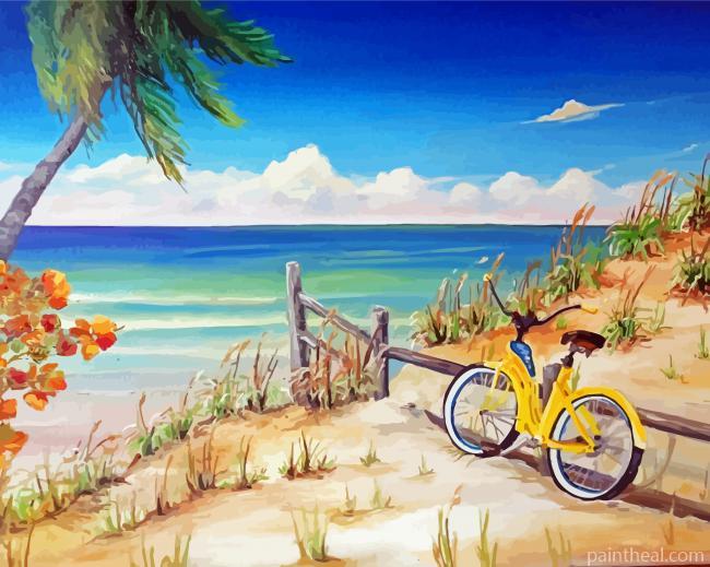 Bicycle On Beach Art Painting By Numbers Kits