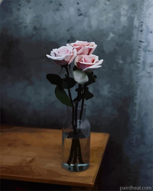 Pale Pink Roses Vase Painting By Numbers Kits