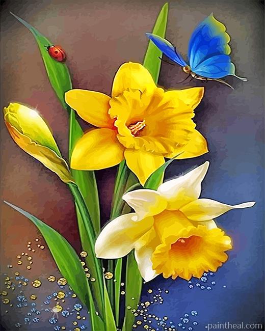 Yellow Flowers and Blue Butterfly Painting By Numbers Kits