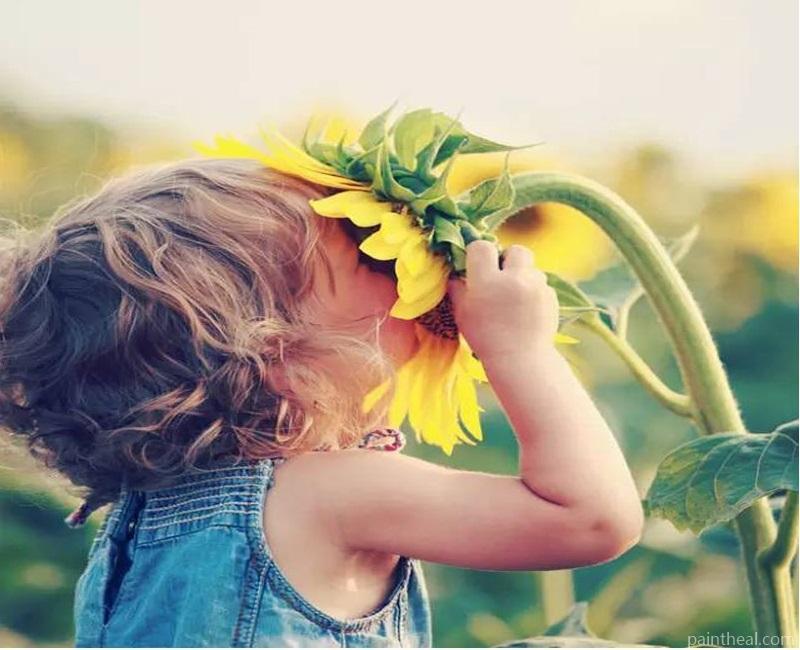 Little Girl Smelling Sunflower Painting By Numbers Kits