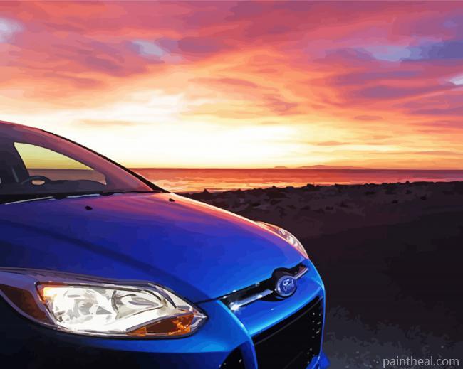 Ford Focus At Sunset Seascape Painting By Numbers Kits