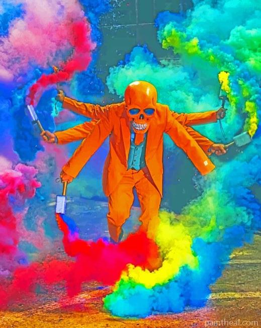 Skeleton With Colorful Smoke Bomb Painting By Numbers Kits