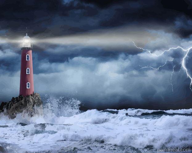 Lighthouse in the Storm Sea Seascape Painting By Numbers Kits
