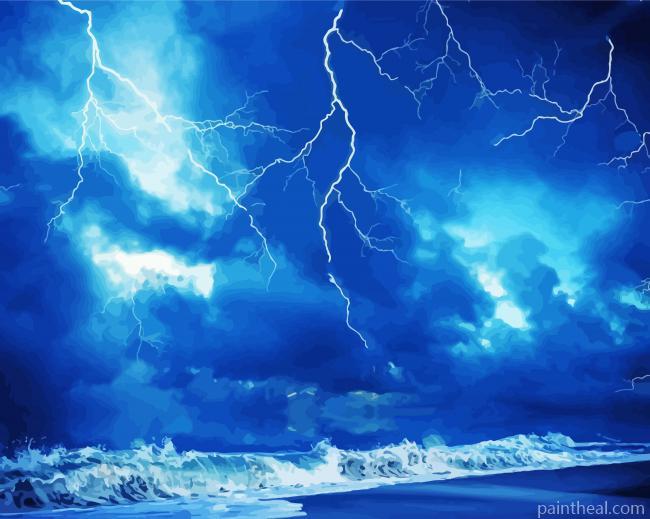 Lightning Over The Ocean Painting By Numbers Kits