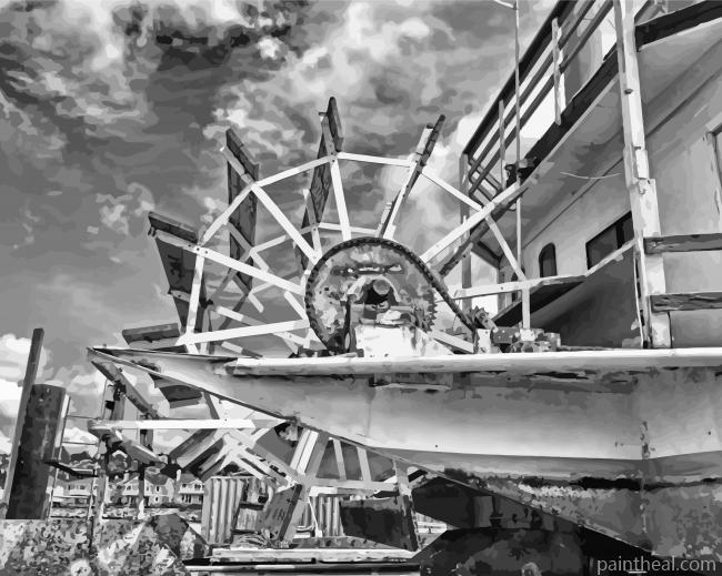 Black And White Paddle Wheel Boat Painting By Numbers Kits