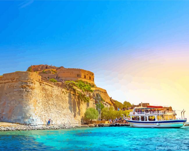Spinalonga Island At Sunset Painting By Numbers Kits