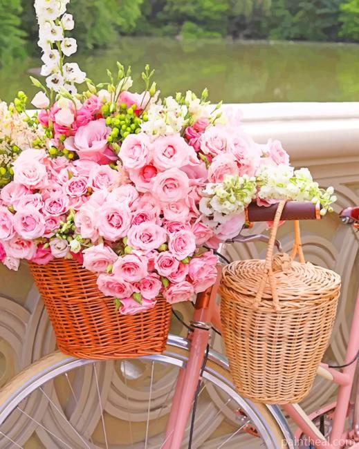 Bike And Pink Flowers Painting By Numbers Kits