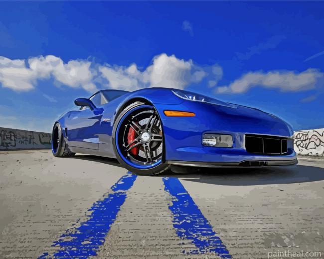 Close Up Blue Corvette Painting By Numbers Kits