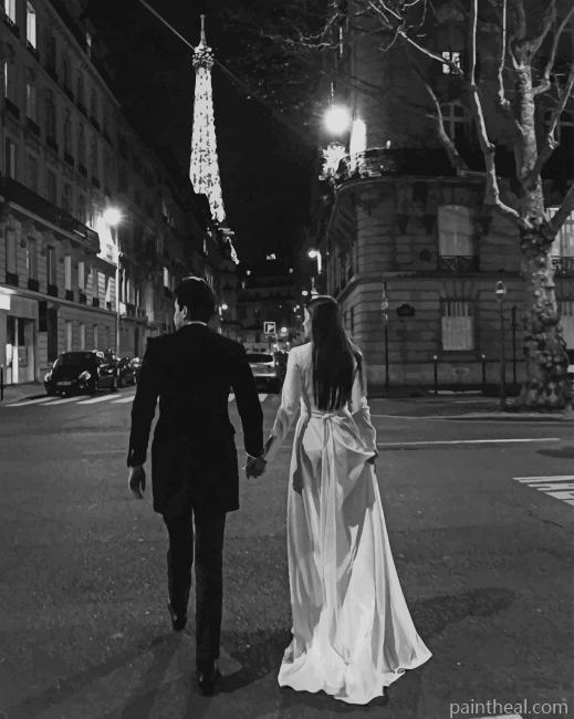 Couple Walking On Paris Streets Painting By Numbers Kits