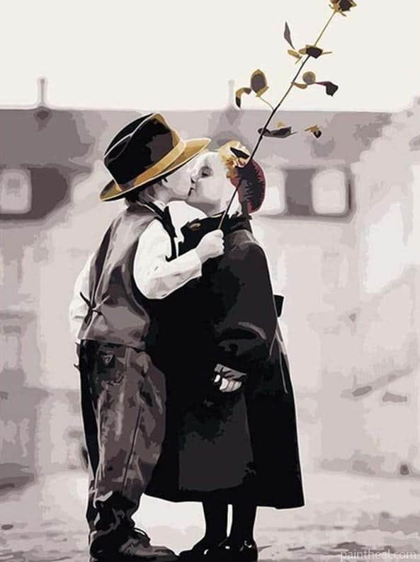 Boy Kissing Girl Romance and Love Painting By Numbers Kits