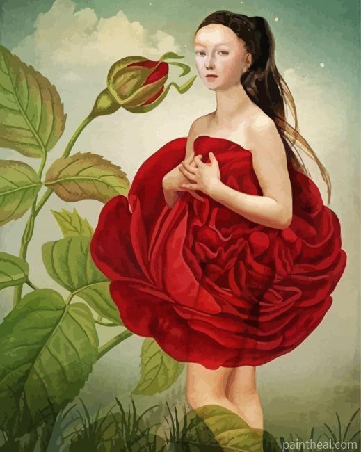 Woman Red Flower Painting By Numbers Kits