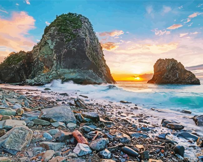 Sunset Over Ocean Rocks Painting By Numbers Kits