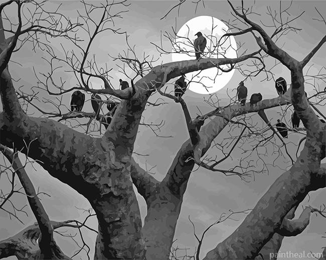 Black And White Spooky Tree Painting By Numbers Kits