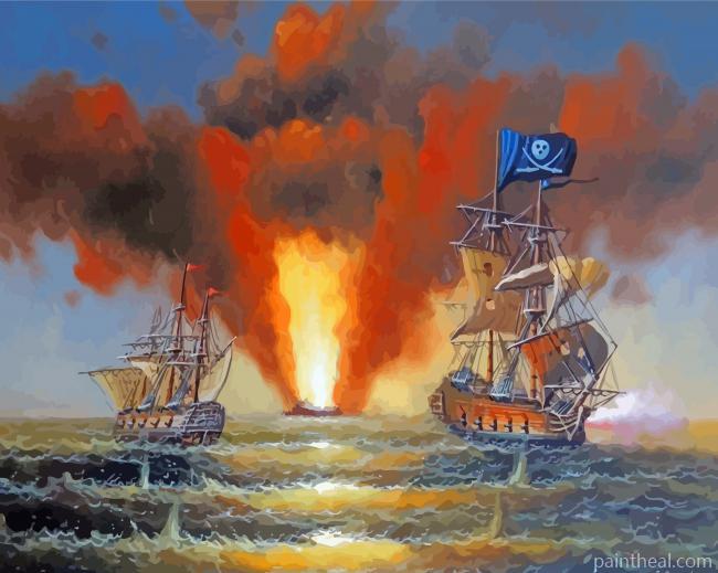 Pirate Ships In Battle War Art Painting By Numbers Kits