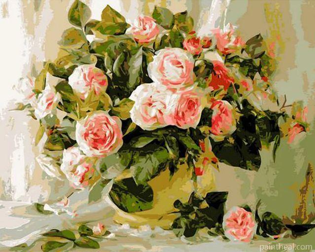 Pink Roses Flowers Vase Painting By Numbers Kits