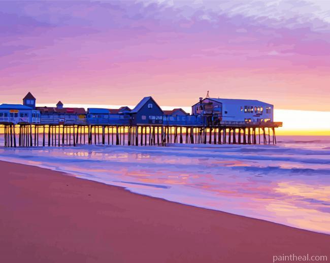 Old Orchard Beach Pier Sunset Painting By Numbers Kits
