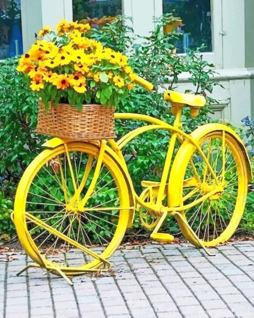 Yellow Bike With Flowers Painting By Numbers Kits