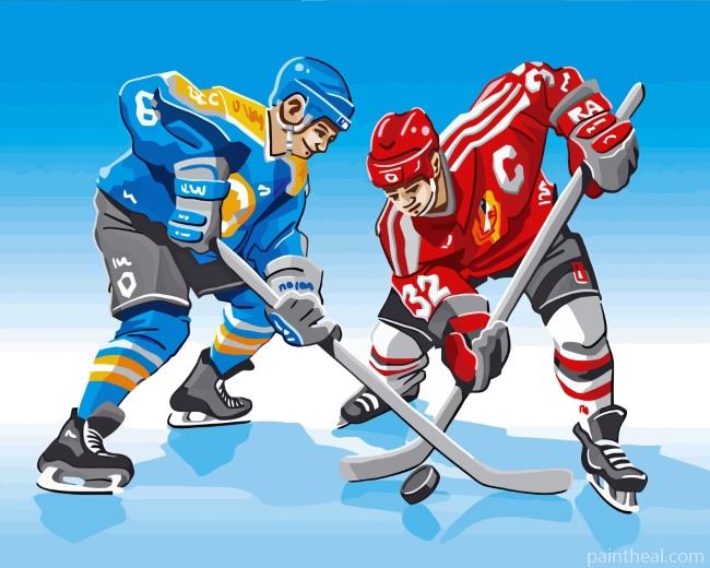 Illustration Ice Hokey Players Painting By Numbers Kits
