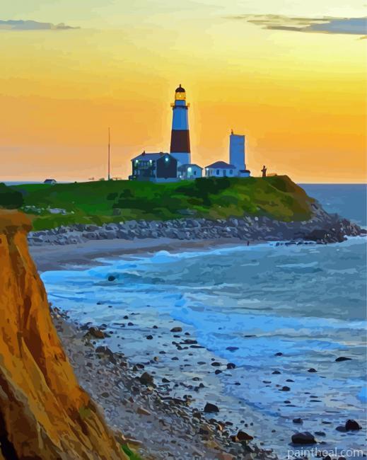 Hamptons Lighthouse At Sunset Painting By Numbers Kits